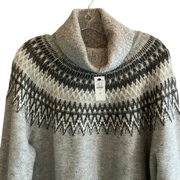 NWT Talbots Plus Turtleneck Fair Isle Sweater 2X Gray Metallic Holiday Classic - Picture 5 of 14